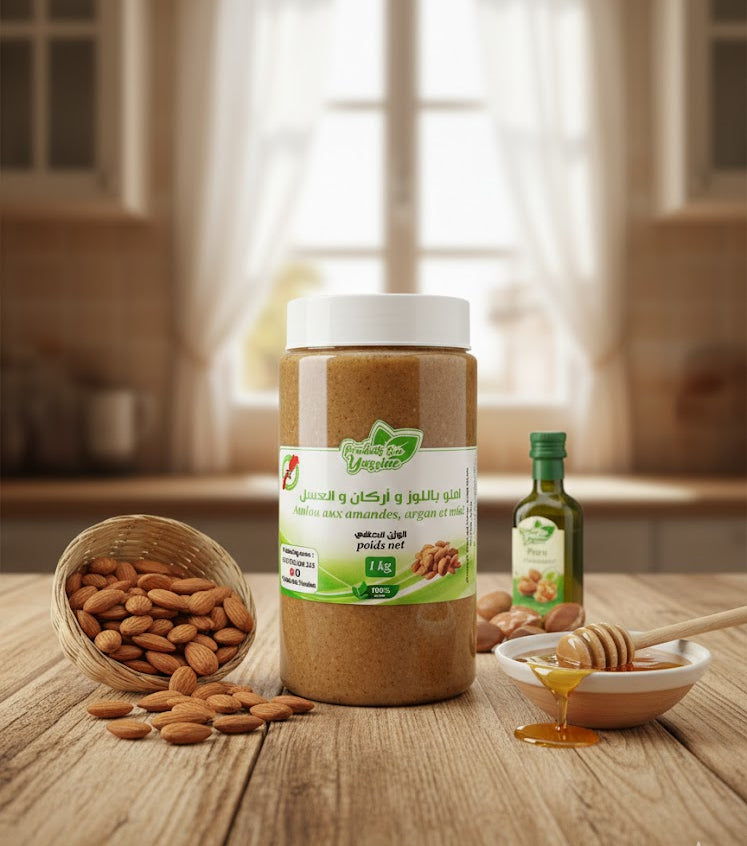 (1kg) أملو طبيعي بالاركان و العسل الحر و اللوز